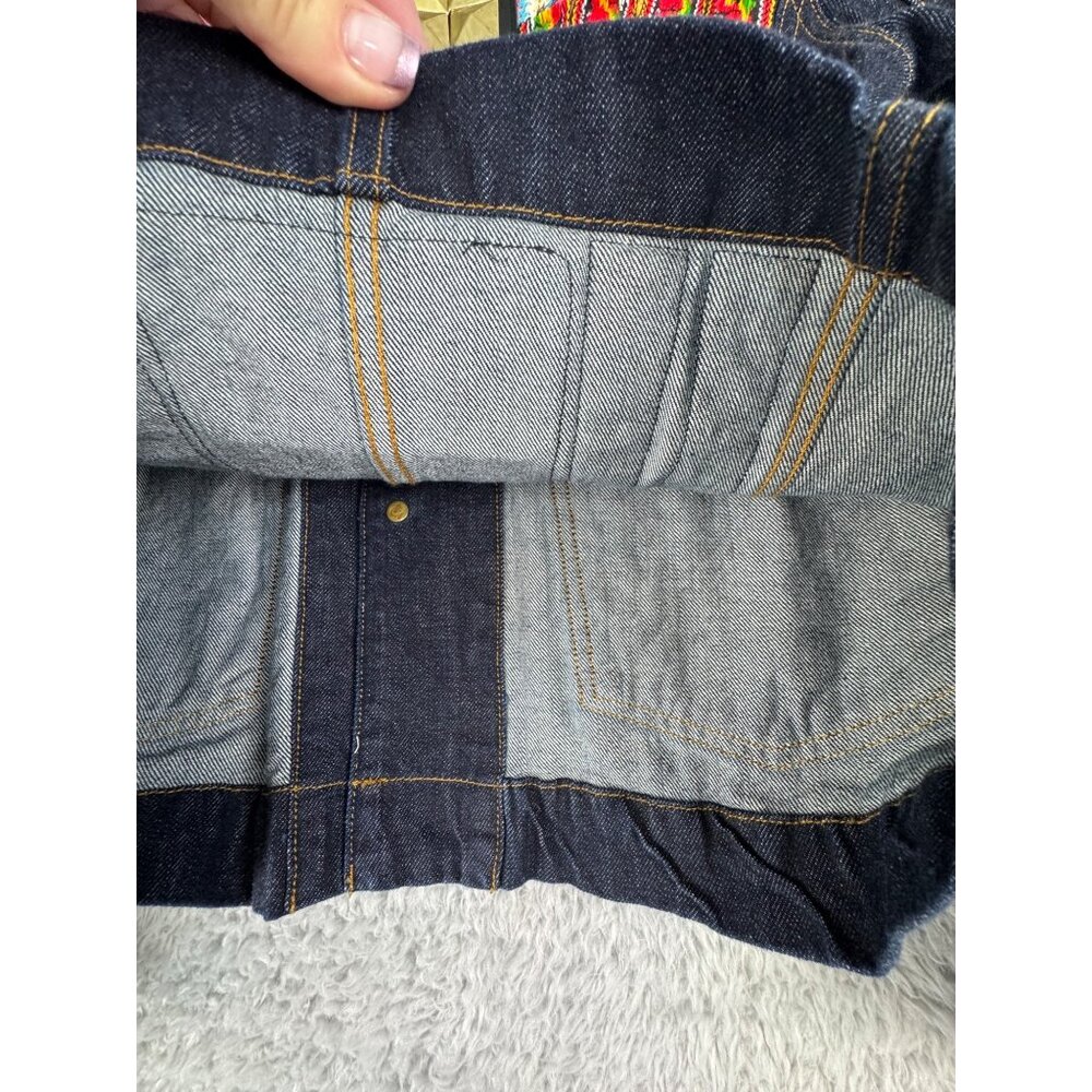 True Religion Womens M Denim CollarJacket Camden Blue Accent Embroidered - Picture 15 of 16